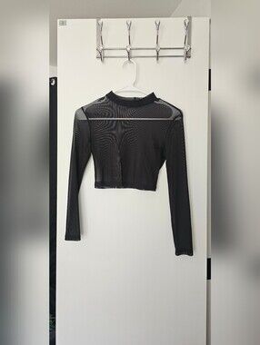 Fashion Nova Black Sheer Long Sleeve Mesh Crop Top